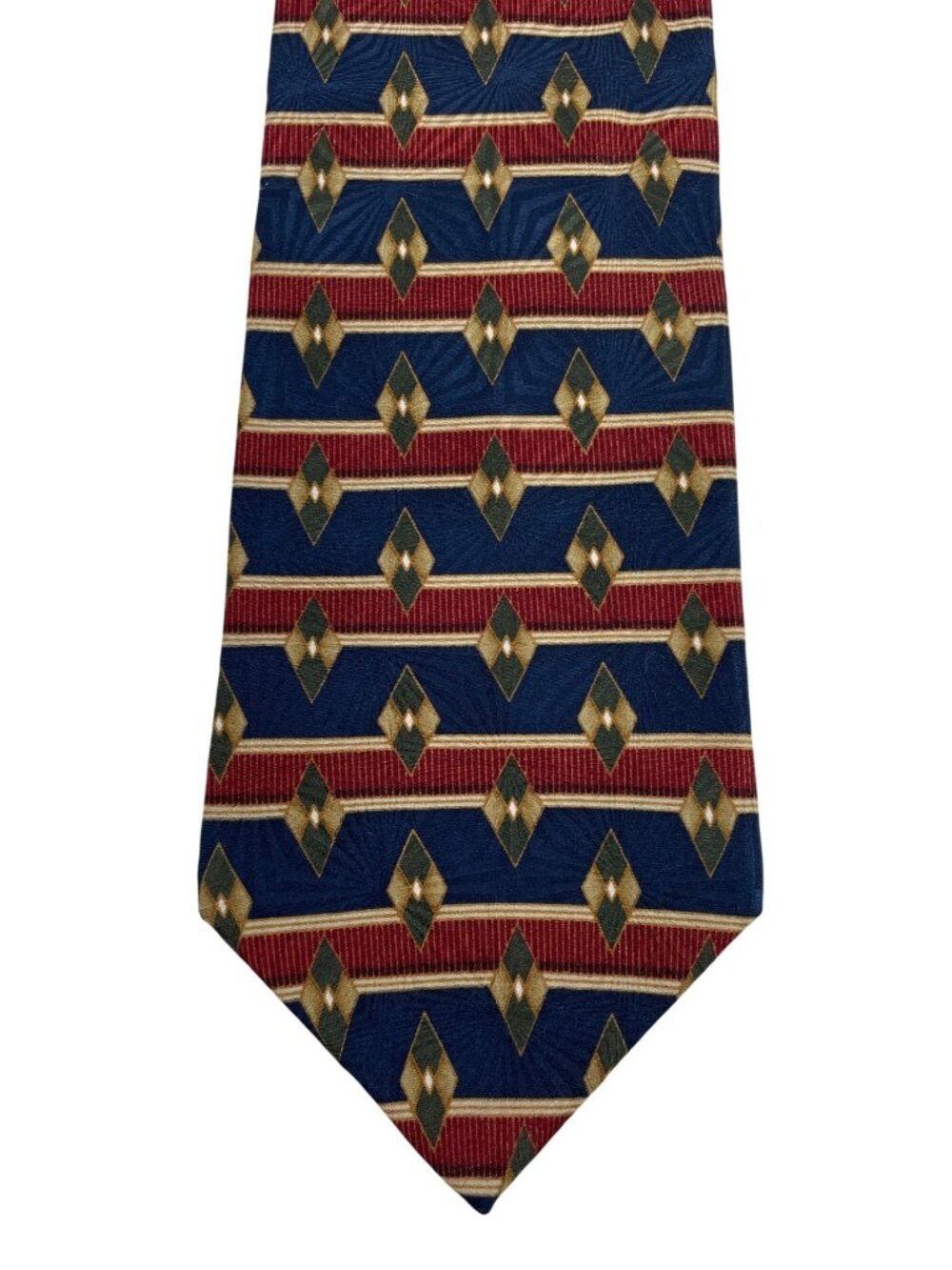 Etienne Aigner 100% Silk Mens Tie Necktie Blue Red Green Diamond Stripe Print